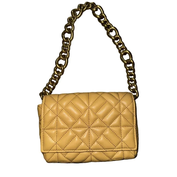 ZARA Mustard Yellow Quilted Chain Shoulder Bag | Trendy Chic Mini Purse - Picture 2 of 6